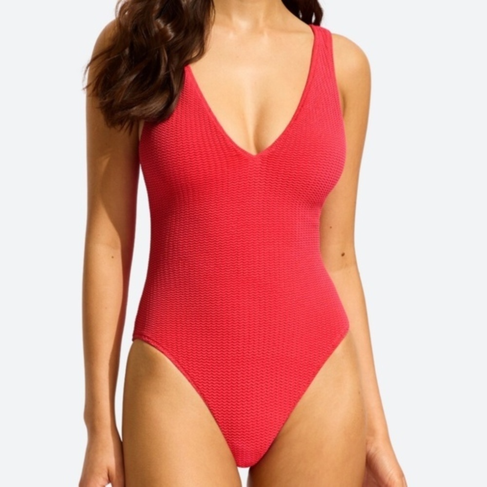 Seafolly Sea Dive Deep V Neck‎ One Piece Swimsuit Red